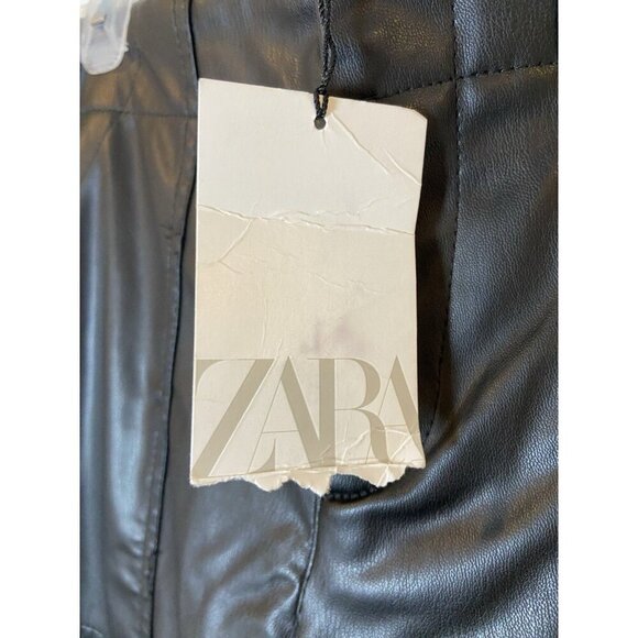 NWT Zara Faux Leather Wide Leg Pants Painter Pockets Black Size Small S New - Picture 3 of 6